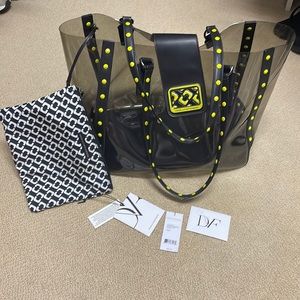Diane vonFurstenberg Islander carryall pvc bag in smoke with zipper pouch